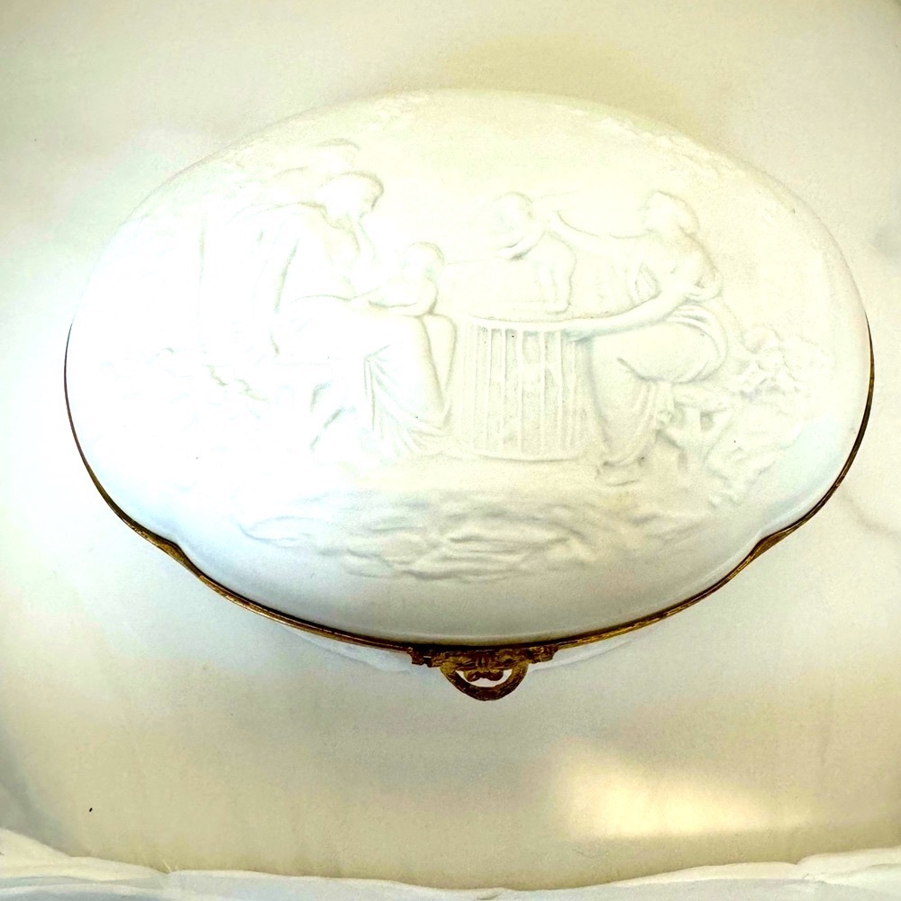 Limoges Vintage Porcelain Bisque Jewelry box. 1960’s France with cherubs.